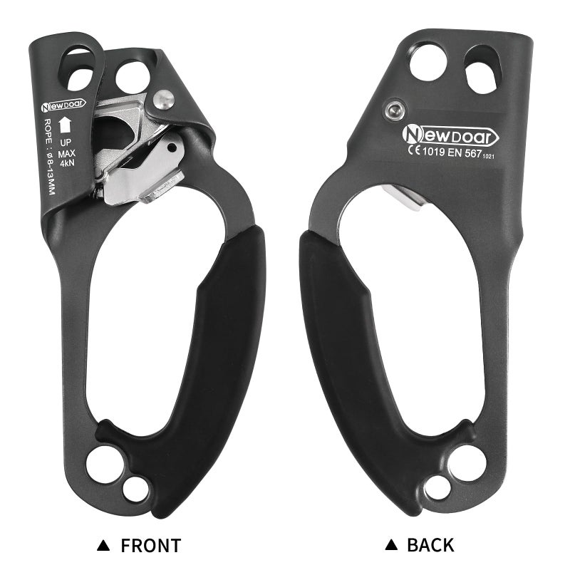 نيودوار NewDoar اليد اليمنى الصاعد تسلق الصخور شجرة Arborist Rappelling Gear Equipment CE معتمد حبل المشبك لحبل 8 ~ 13 مم (اليد اليمنى رمادي) - Image 4